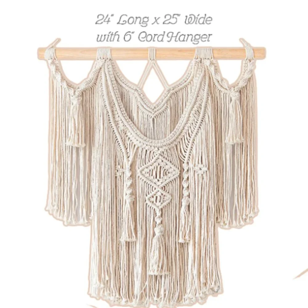 2 PC Boho Style Decor Macrame Moon Wall Hangings Moon Tray SET NEW